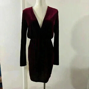 Velvet Burgundy V-Neck Dress Size M Long Sleeve Fitted Holiday Party Whimsigoth